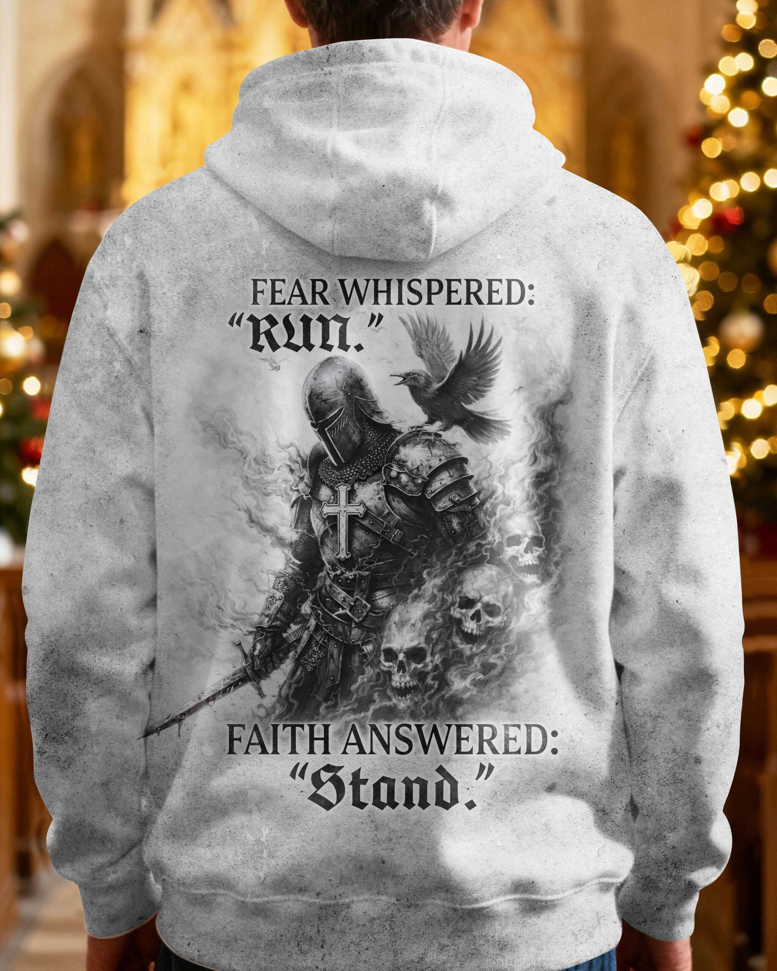 Fear Whispered: "run." Faith Answered: "stand." Hoodie - Image 5