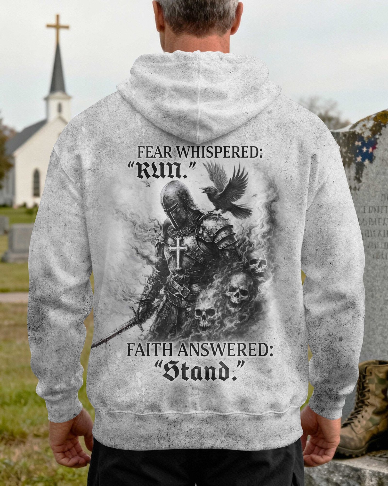 Fear Whispered: "run." Faith Answered: "stand." Hoodie - Image 6