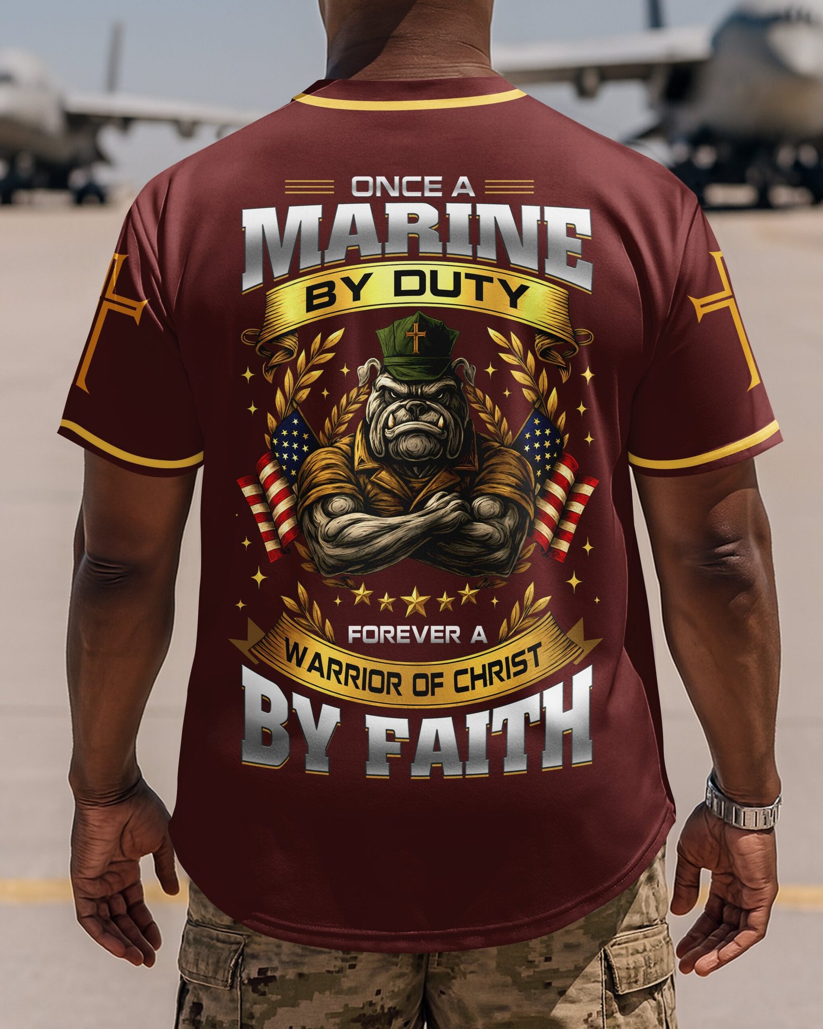 Once A Marine By Duty Forever A Warrior Of Christ By Faith Jersey - Image 5